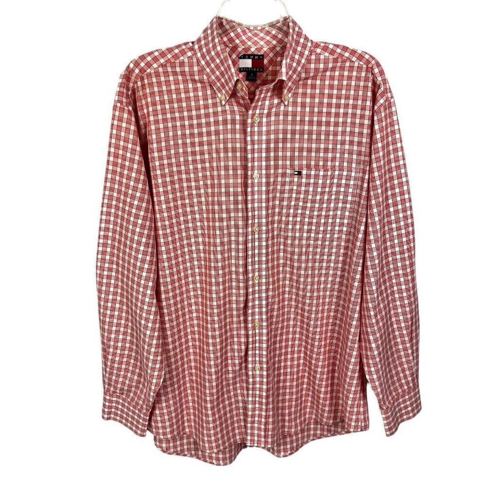 Tommy Hilfiger Vintage Red Plaid Long Sleeve Button Down Shirt Men’s Medium
